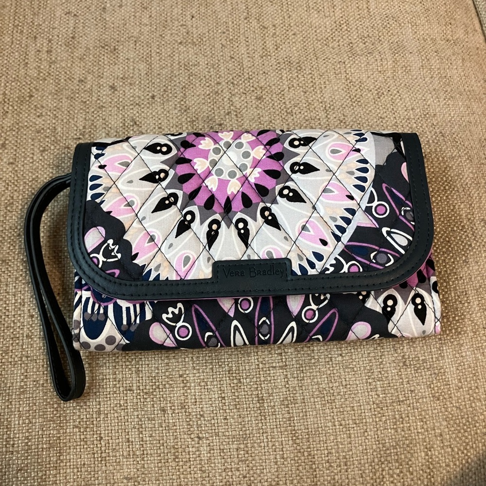 Vera Bradley black purple and white wristlet - Picture 2 of 7
